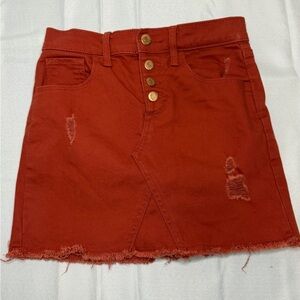 Rust Orange Distressed Denim Mini Skirt